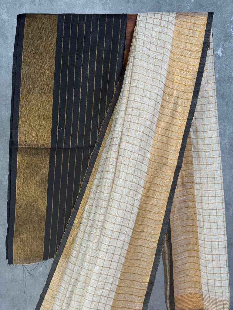 SILK LINEN ZARI CHECKS ONAM SAREE - Image 2