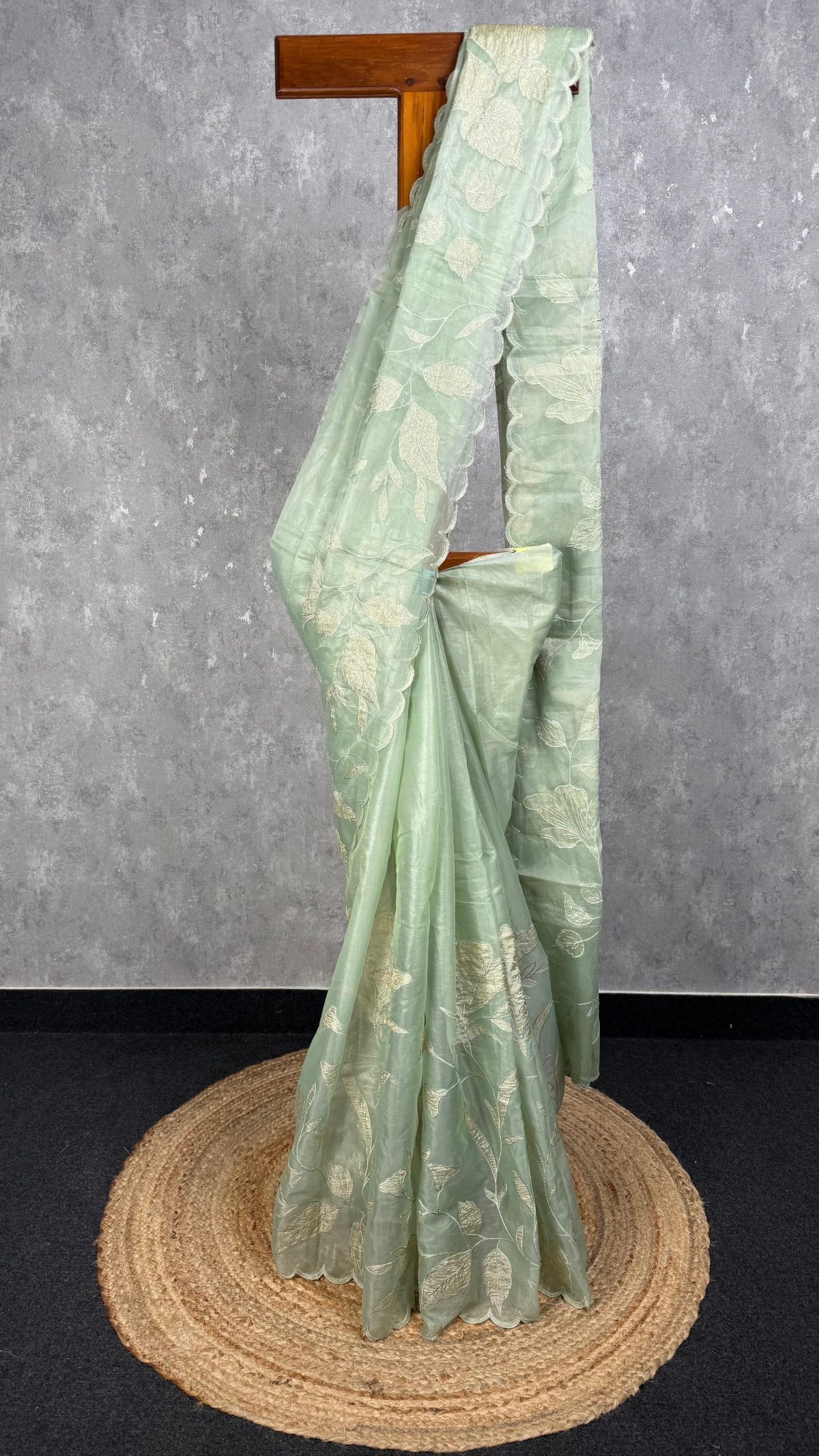 SEMI ORGANZA TISSUE APPLIQUE EMBROIDERY SAREE