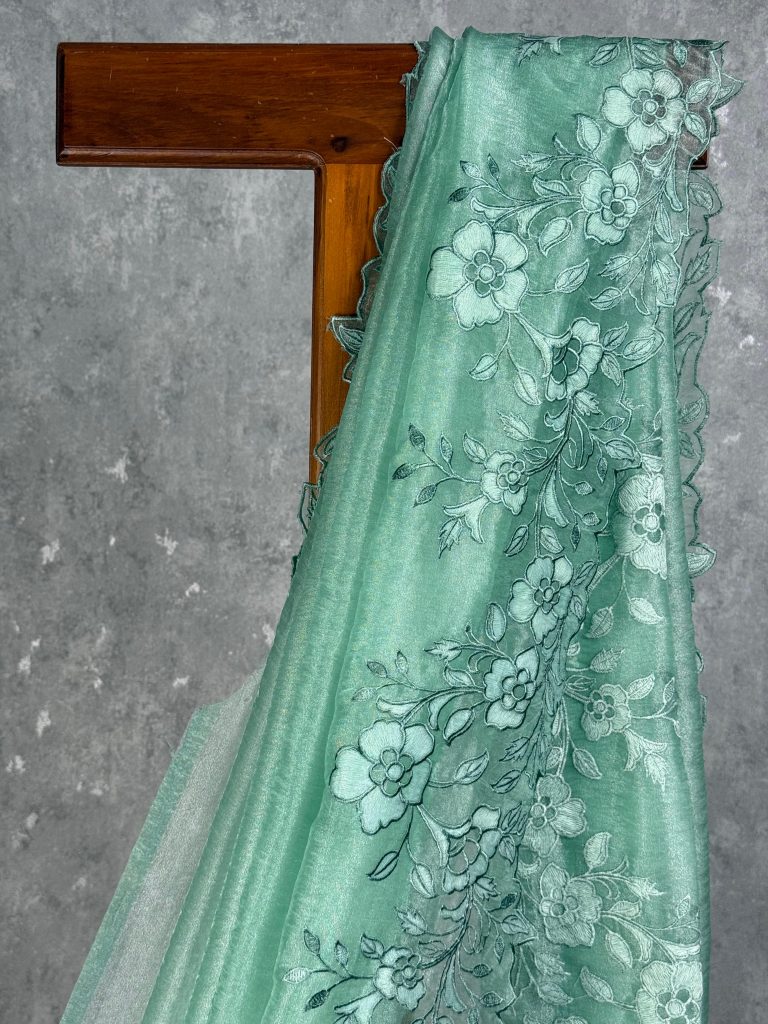 GLASS TISSUE ORGANZA EMBROIDERY SAREE - Image 2