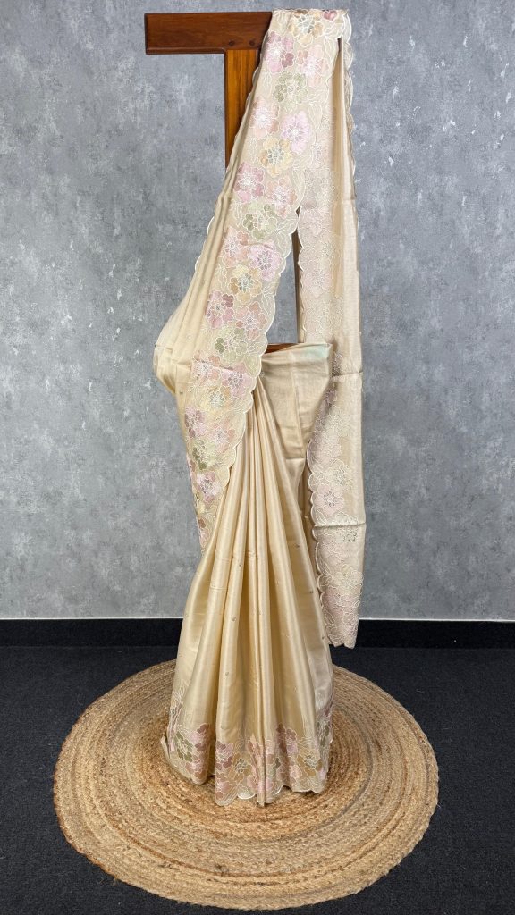 SATIN TUSSAR EMBROIDERY SAREE