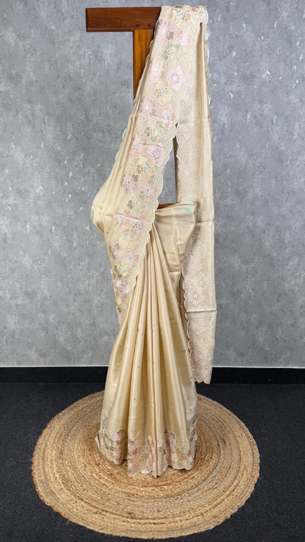 SATIN TUSSAR EMBROIDERY SAREE