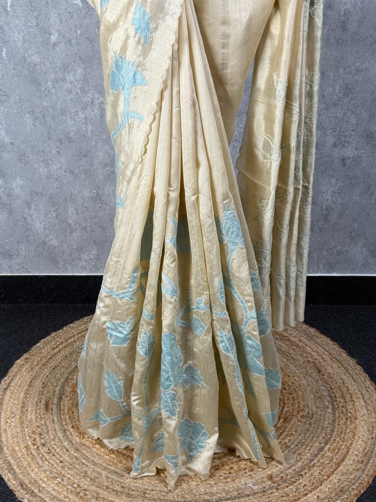 SEMI TUSSAR APPLIQUE EMBROIDERY SAREE - Image 3