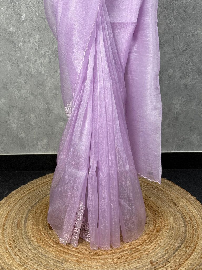 GLASS ORGANZA CUTWORK EMBROIDERY SAREE - Image 3