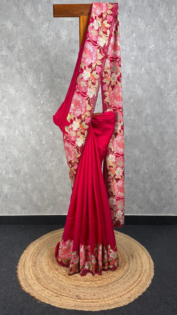 SEMI TUSSAR CUTWORK EMBROIDERY SAREE