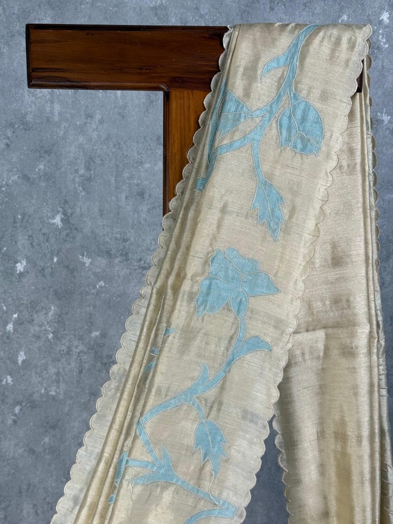 SEMI TUSSAR APPLIQUE EMBROIDERY SAREE - Image 2