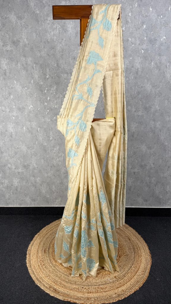 SEMI TUSSAR APPLIQUE EMBROIDERY SAREE