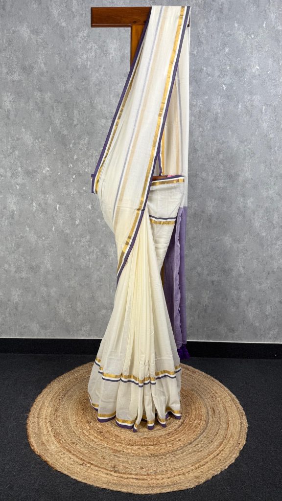 MUL COTTON VIOLET BORDER COTTON HANDLOOM SAREE