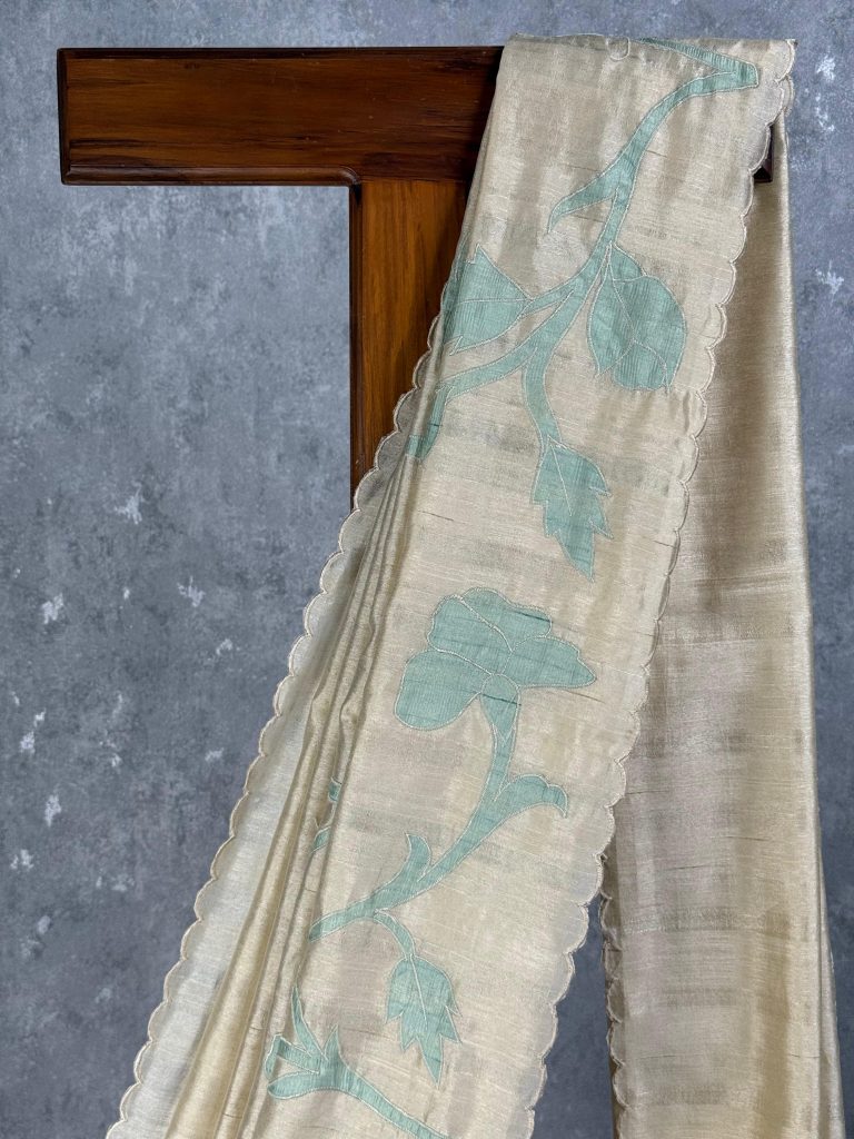 SEMI TUSSAR APPLIQUE EMBROIDERY SAREE - Image 2