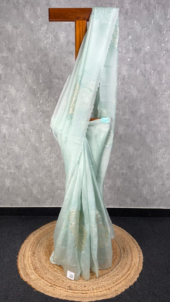SILK ORGANZA TISSUE APPLIQUE EMBROIDERY SAREE
