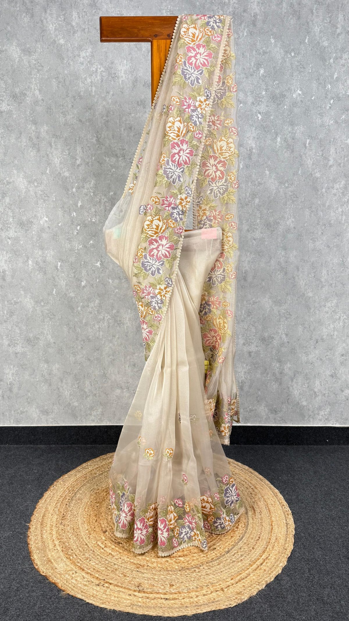 GLASS ORGANZA EMBROIDERY SAREE