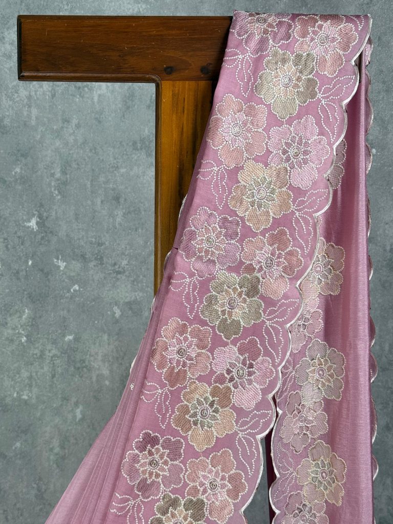 SATIN TUSSAR EMBROIDERY SAREE - Image 2