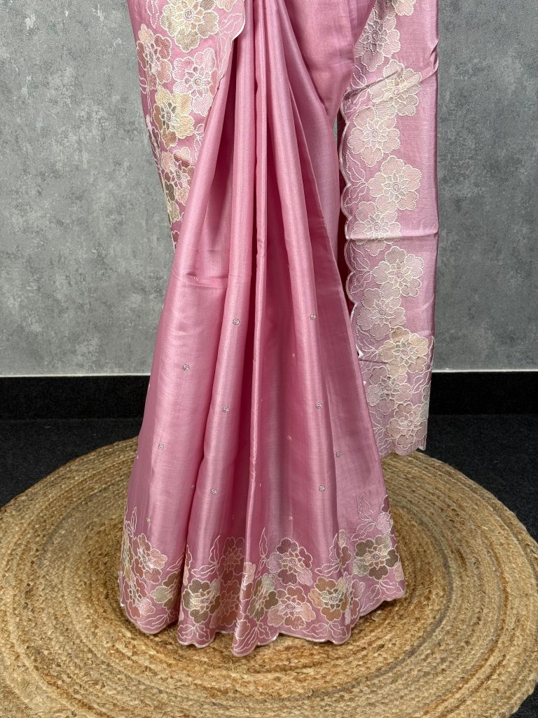 SATIN TUSSAR EMBROIDERY SAREE - Image 3