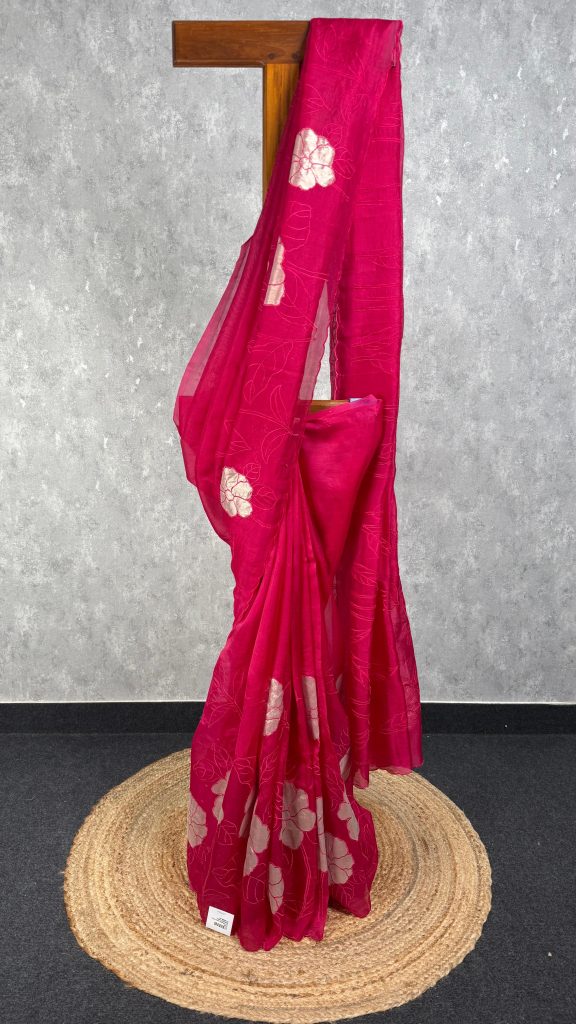 SILK ORGANZA TISSUE APPLIQUE EMBROIDERY SAREE
