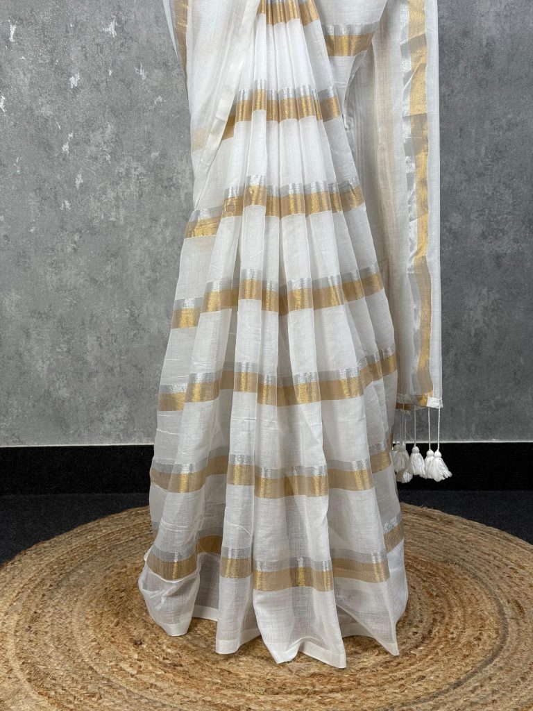 MUL COTTON ZARI STRIPES  HANDLOOM SAREE - Image 3