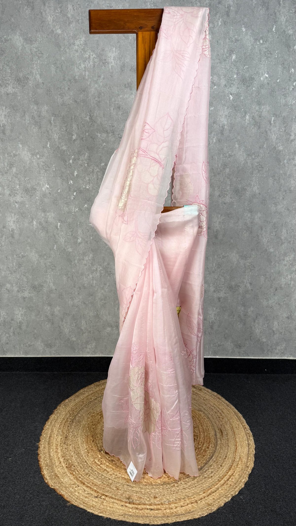SILK ORGANZA TISSUE APPLIQUE EMBROIDERY SAREE