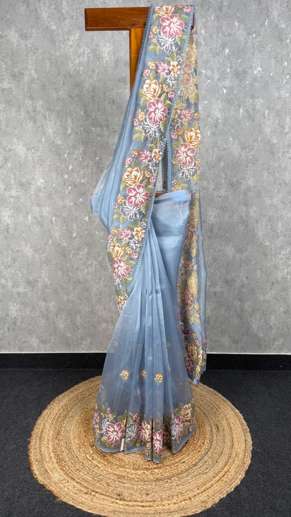 GLASS ORGANZA EMBROIDERY SAREE