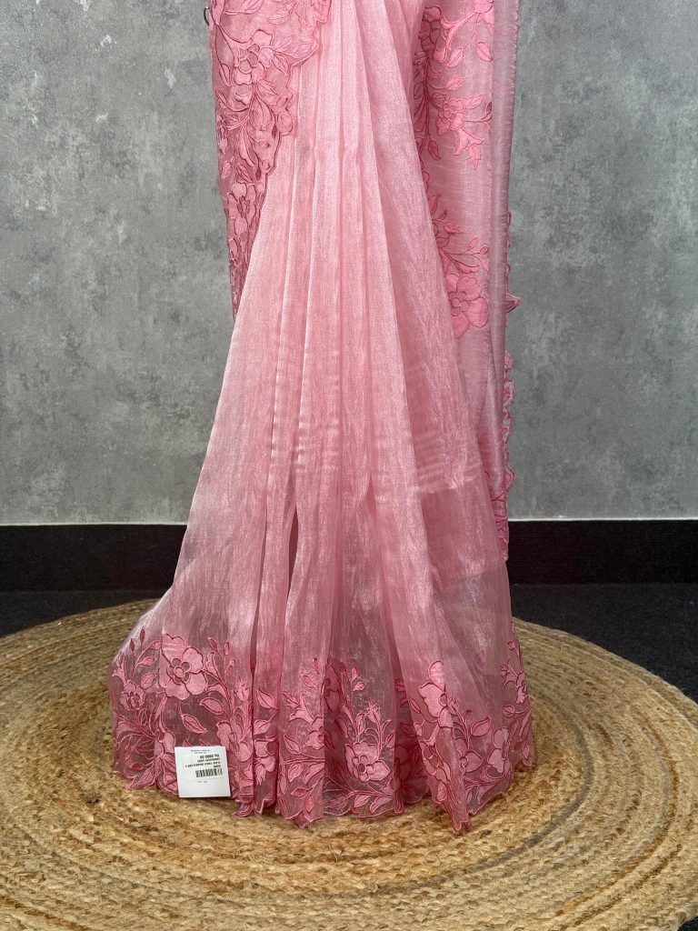 GLASS TISSUE ORGANZA EMBROIDERY SAREE - Image 3