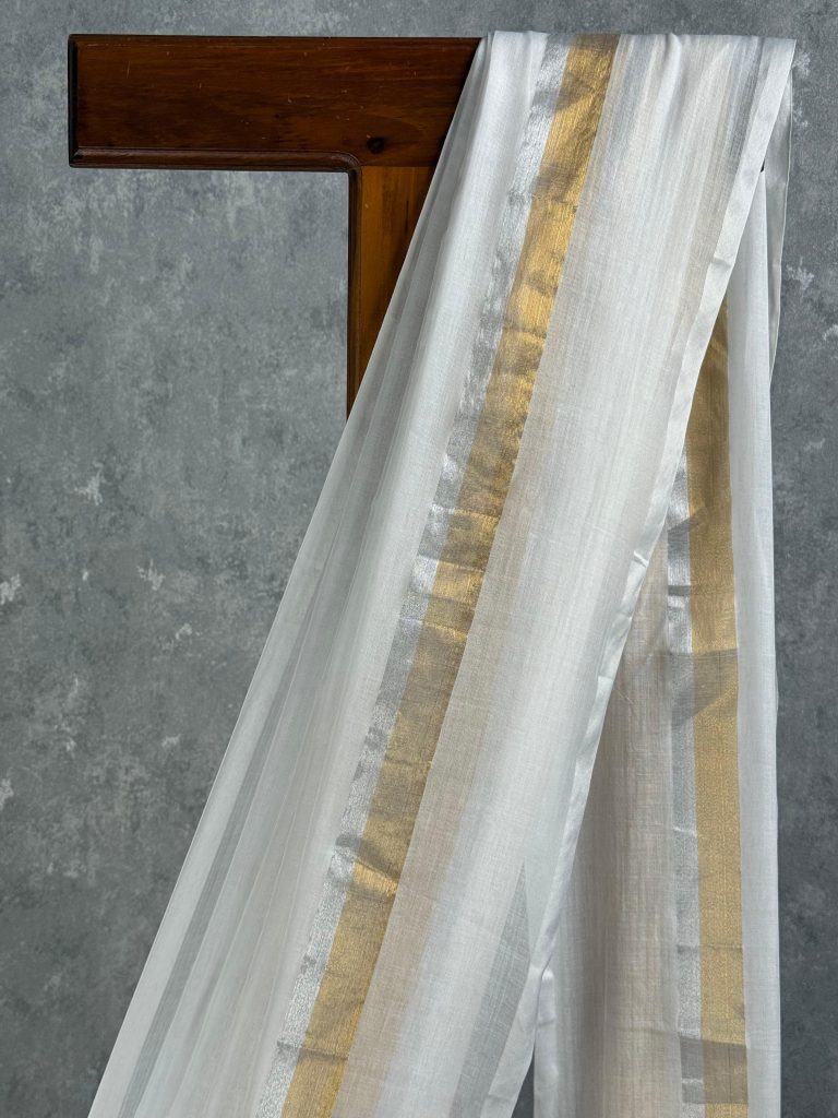MUL COTTON ZARI STRIPES  HANDLOOM SAREE - Image 2