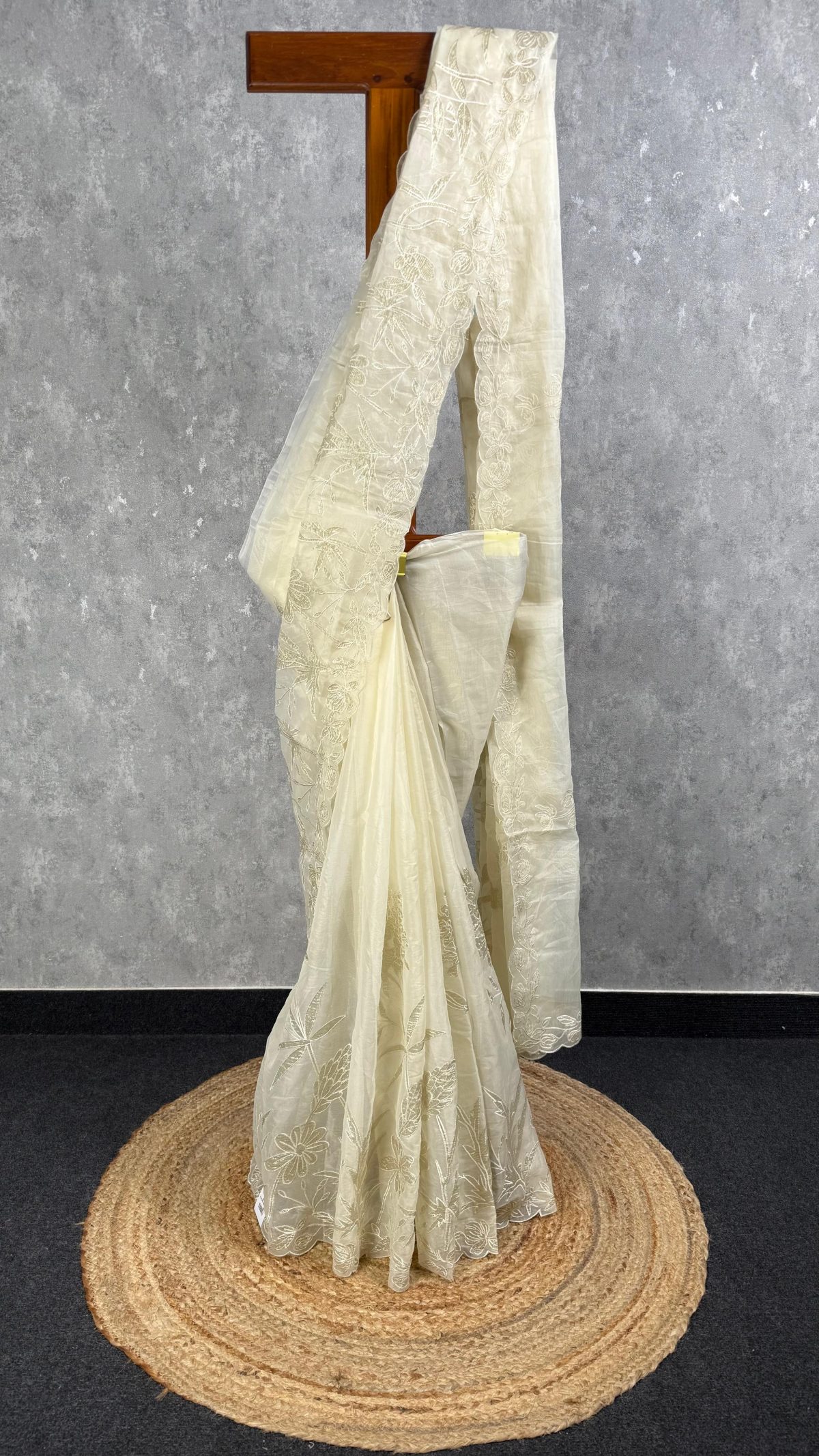SEMI ORGANZA TISSUE APPLIQUE EMBROIDERY SAREE