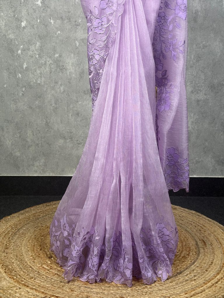 GLASS TISSUE ORGANZA EMBROIDERY SAREE - Image 3