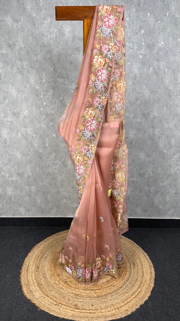 GLASS ORGANZA EMBROIDERY SAREE