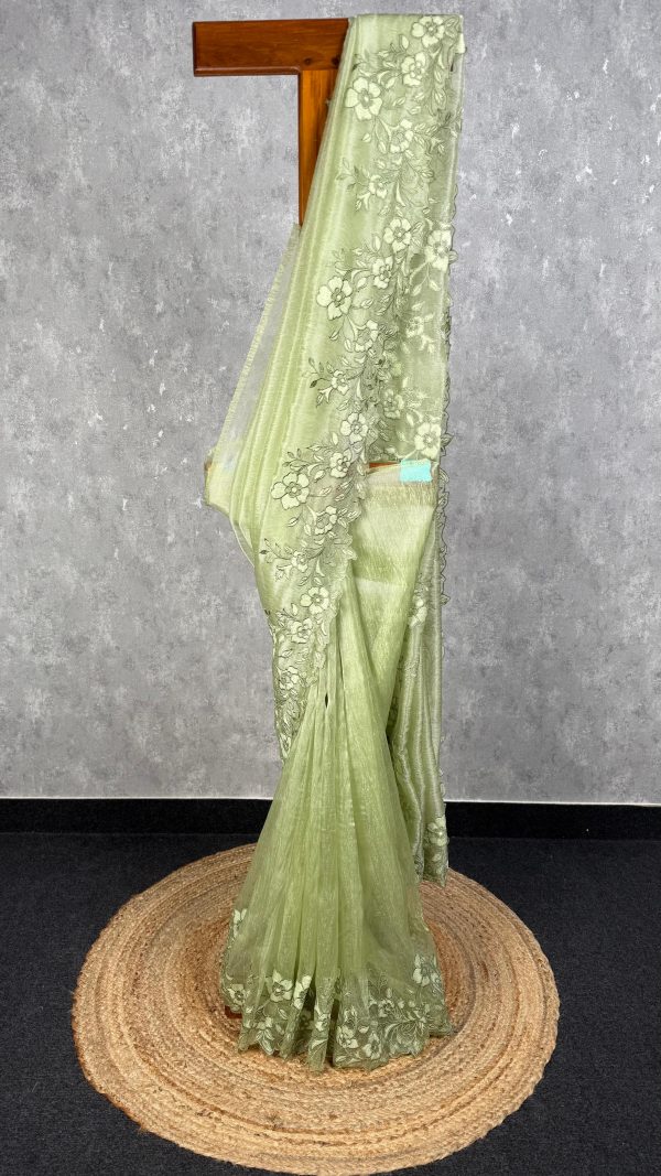 GLASS TISSUE ORGANZA EMBROIDERY SAREE