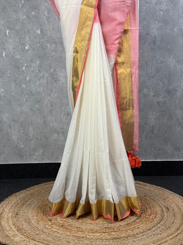 MUL COTTON ZARI BORDER HANDLOOM SAREE - Image 3