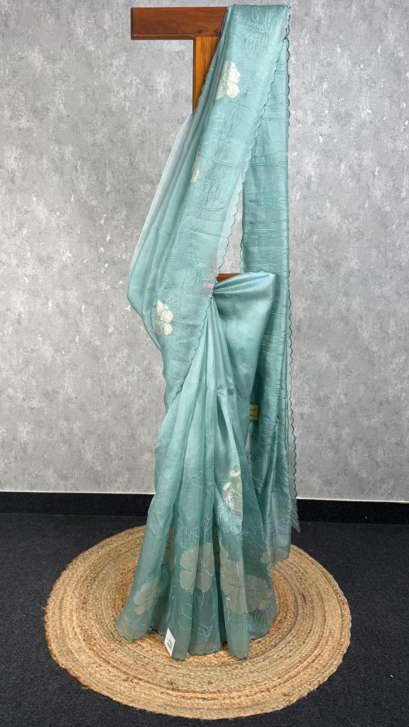 SILK ORGANZA TISSUE APPLIQUE EMBROIDERY SAREE
