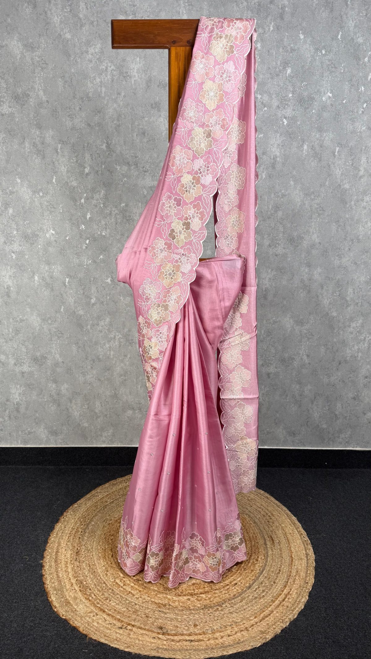 SATIN TUSSAR EMBROIDERY SAREE