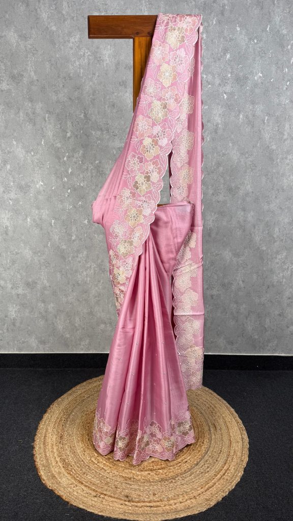 SATIN TUSSAR EMBROIDERY SAREE
