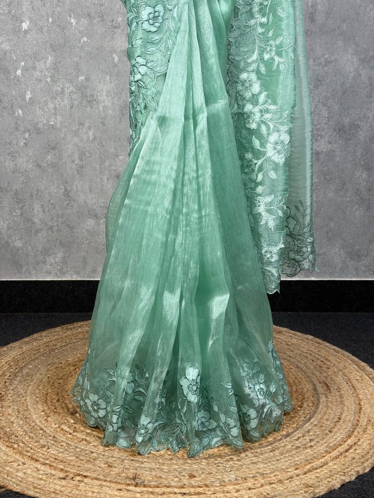 GLASS TISSUE ORGANZA EMBROIDERY SAREE - Image 3