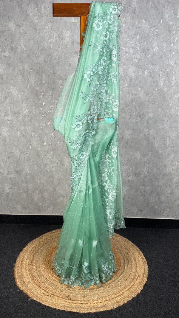 GLASS TISSUE ORGANZA EMBROIDERY SAREE