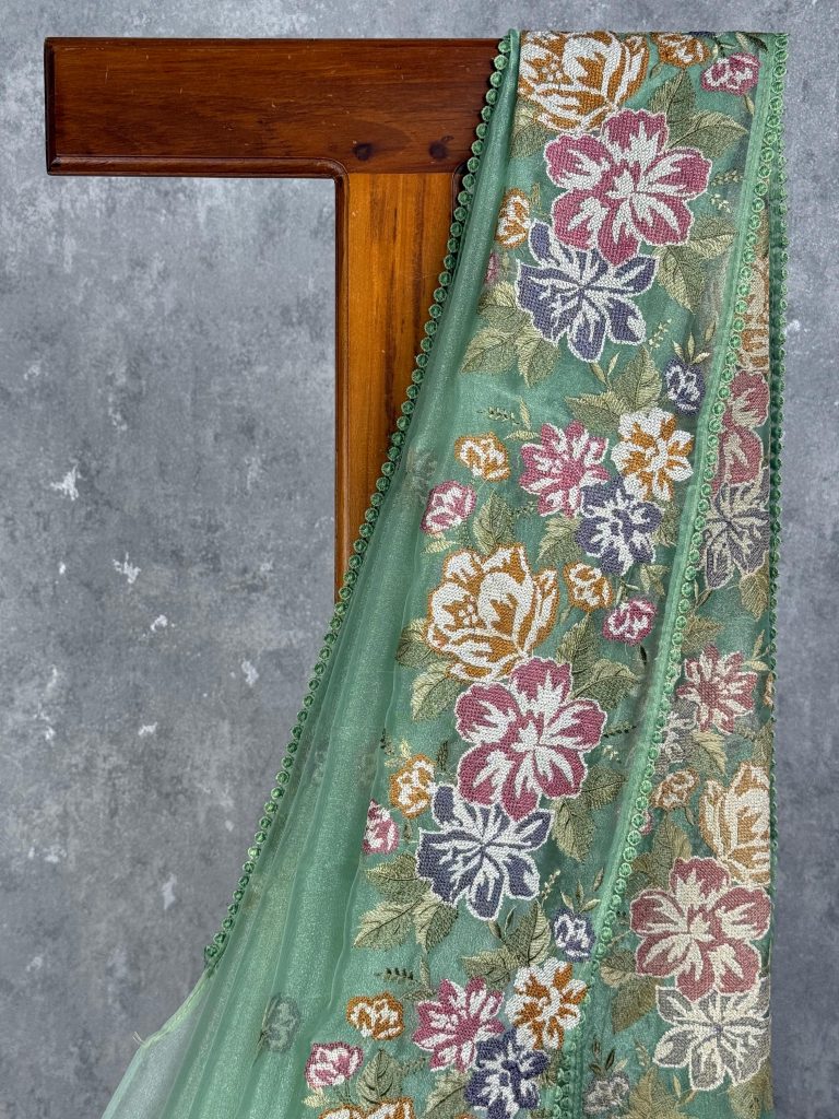 GLASS ORGANZA EMBROIDERY SAREE - Image 2