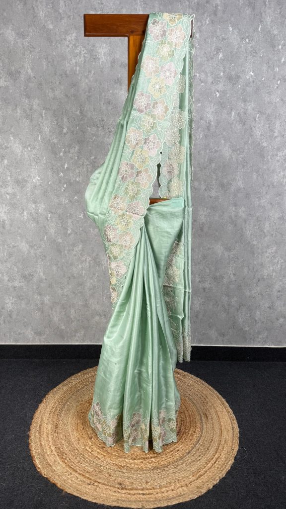 SATIN TUSSAR EMBROIDERY SAREE