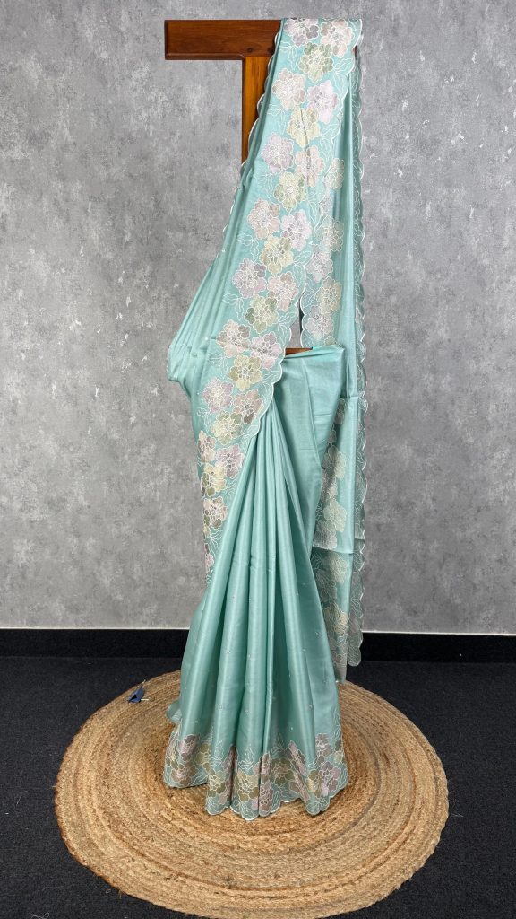 SATIN TUSSAR EMBROIDERY SAREE
