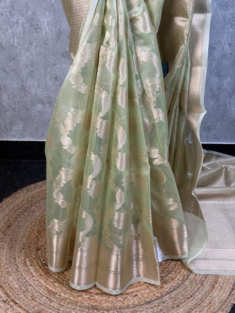SEMI TISSUE ORGANZA JAAL BANARASI SAREE - Image 3