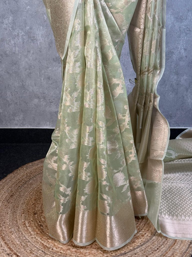 SEMI TISSUE ORGANZA JAAL BANARASI SAREE - Image 3
