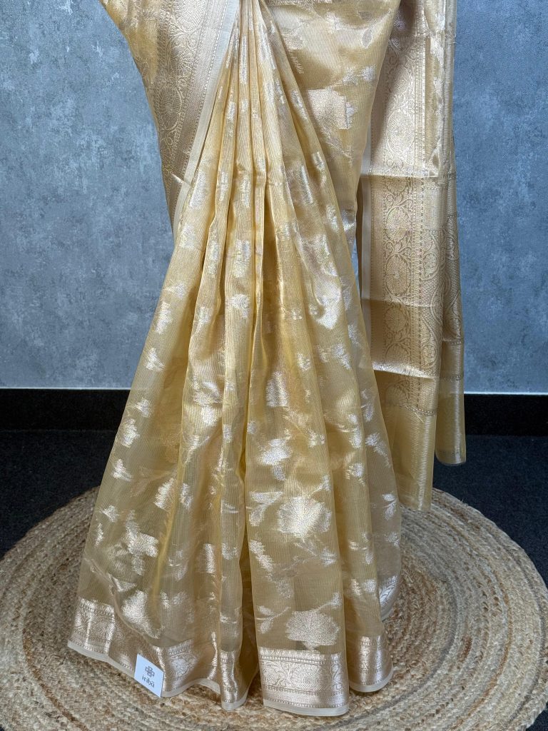 SEMI TISSUE ORGANZA JAAL BANARASI SAREE - Image 3