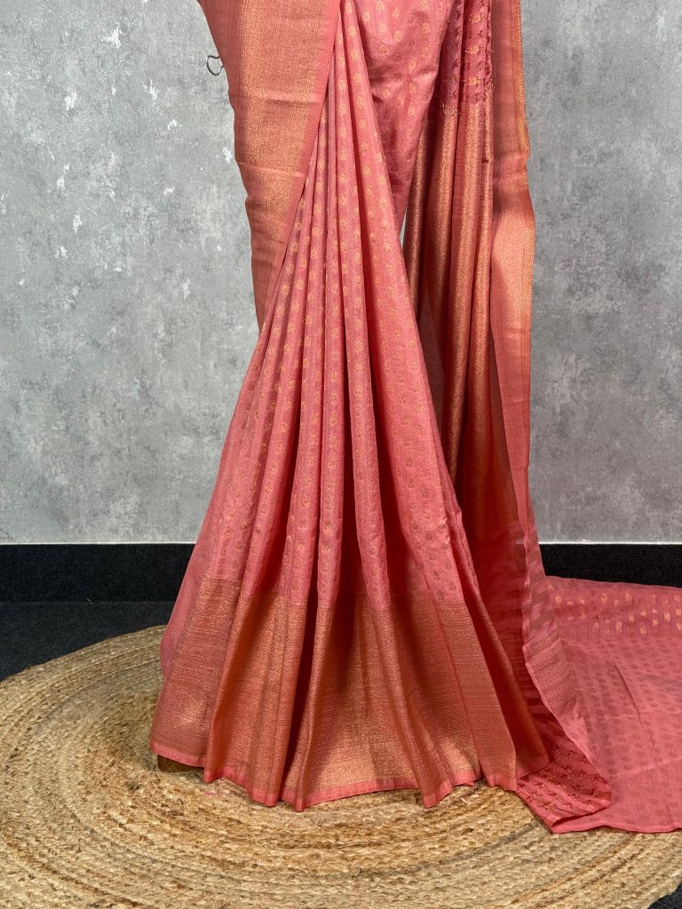 SEMI CREPE GOLD ZARI BANARASI SAREE - Image 3