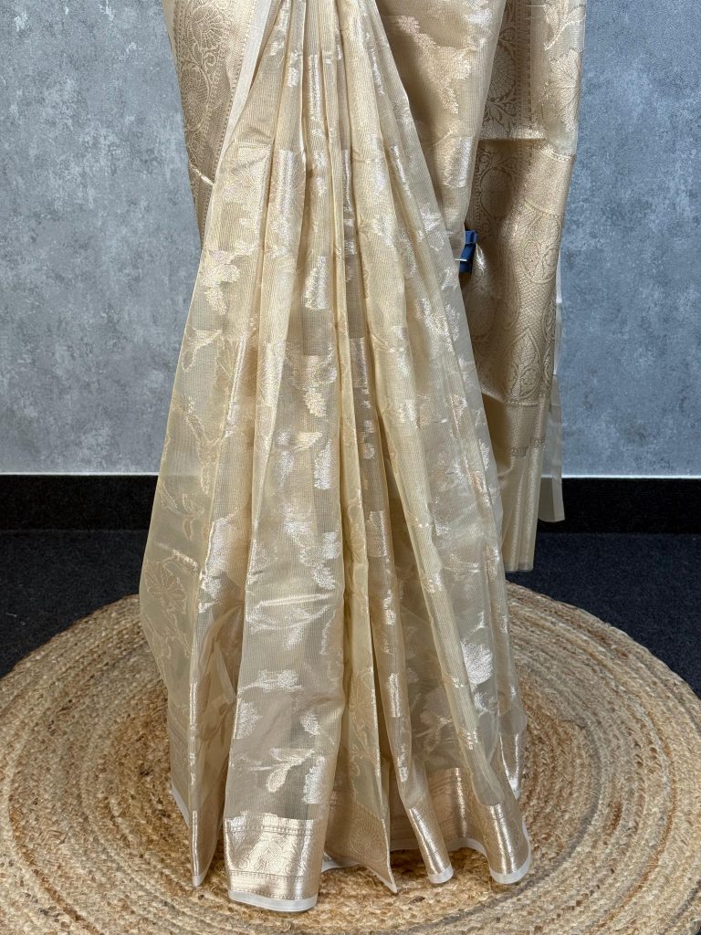 SEMI TISSUE ORGANZA JAAL BANARASI SAREE - Image 3