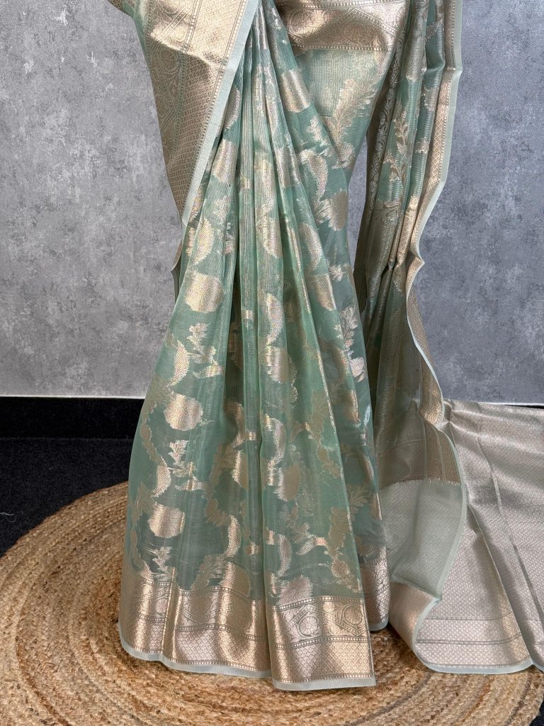 SEMI TISSUE ORGANZA JAAL BANARASI SAREE - Image 3