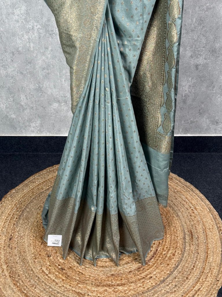 SEMI GEORGETTE ANTIQUE ZARI BANARASI SAREE - Image 3