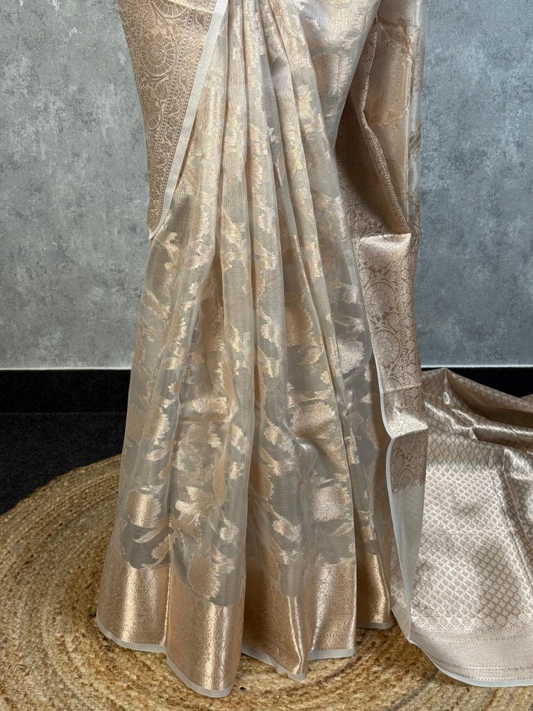 SEMI TISSUE ORGANZA JAAL BANARASI SAREE - Image 3