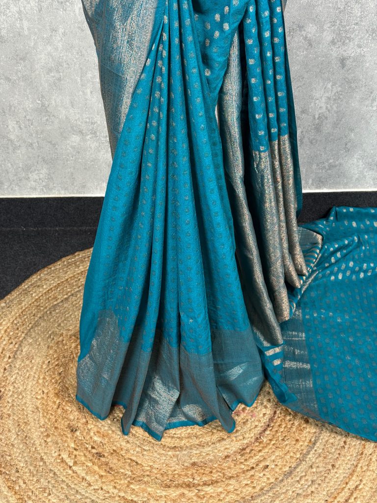 SEMI CREPE GOLD ZARI BANARASI SAREE - Image 3