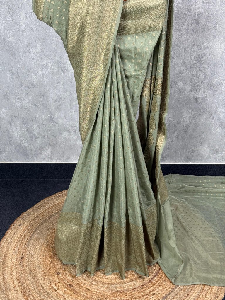 SEMI GEORGETTE ANTIQUE ZARI BANARASI SAREE - Image 3