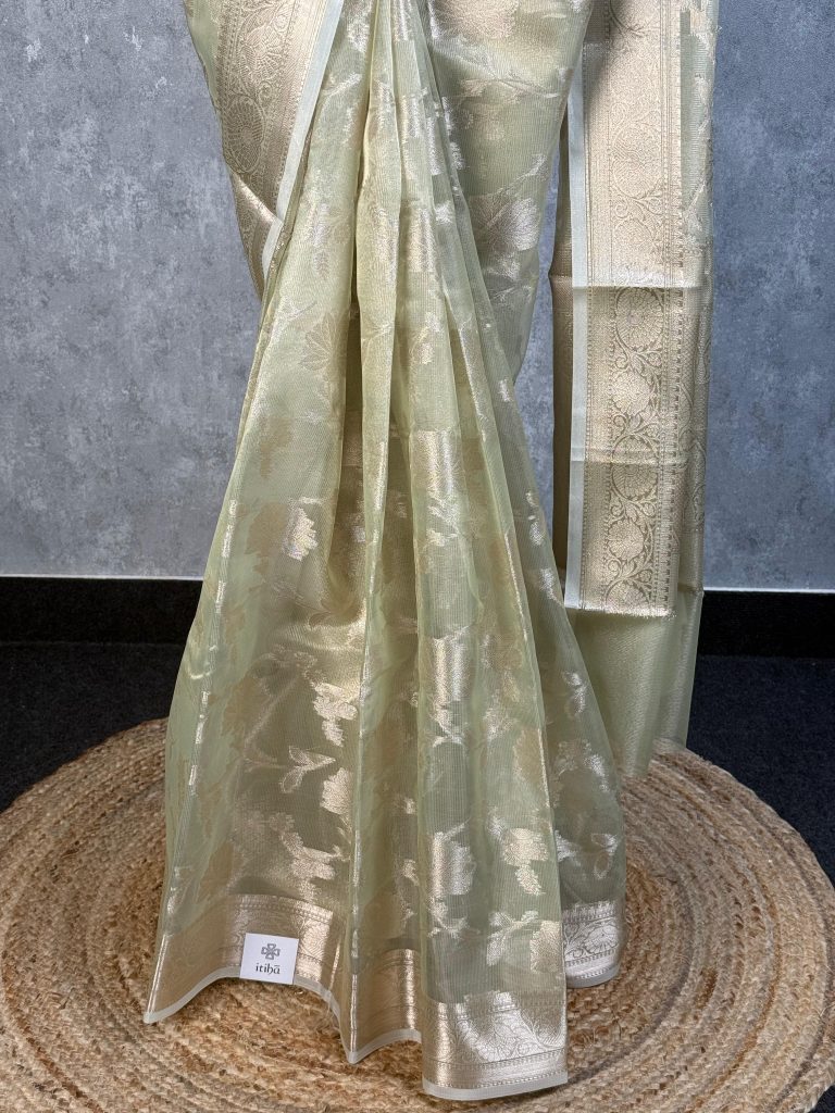 SEMI TISSUE ORGANZA JAAL BANARASI SAREE - Image 3