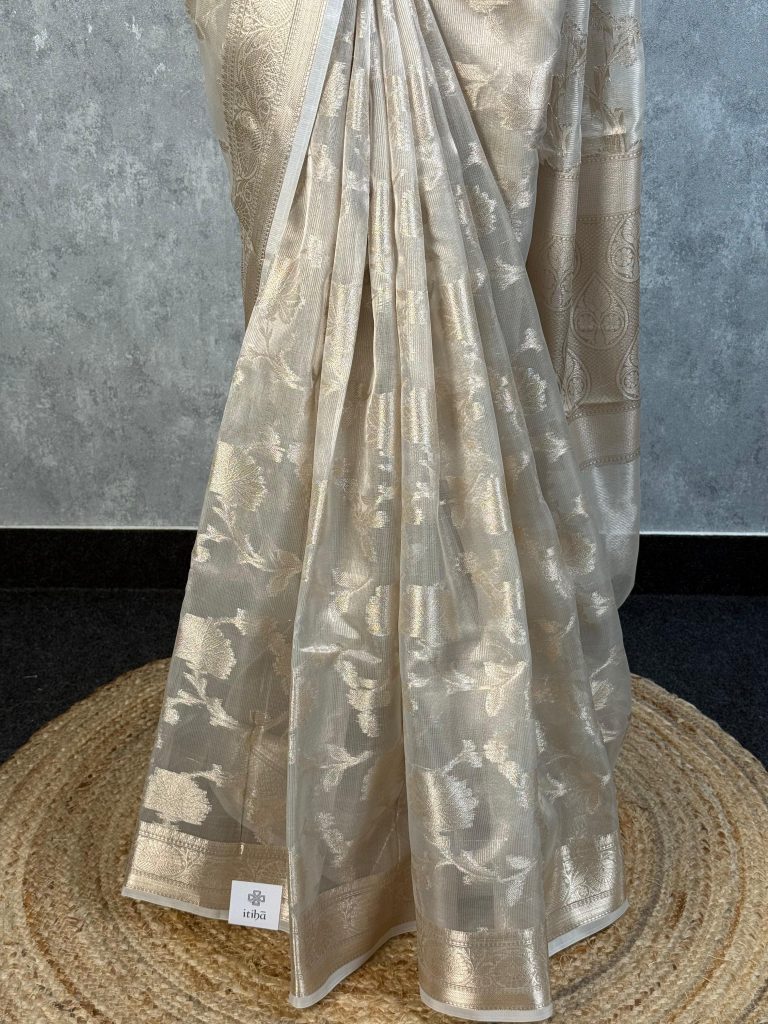 SEMI TISSUE ORGANZA JAAL BANARASI SAREE - Image 3