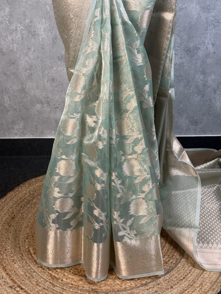 SEMI TISSUE ORGANZA JAAL BANARASI SAREE - Image 3