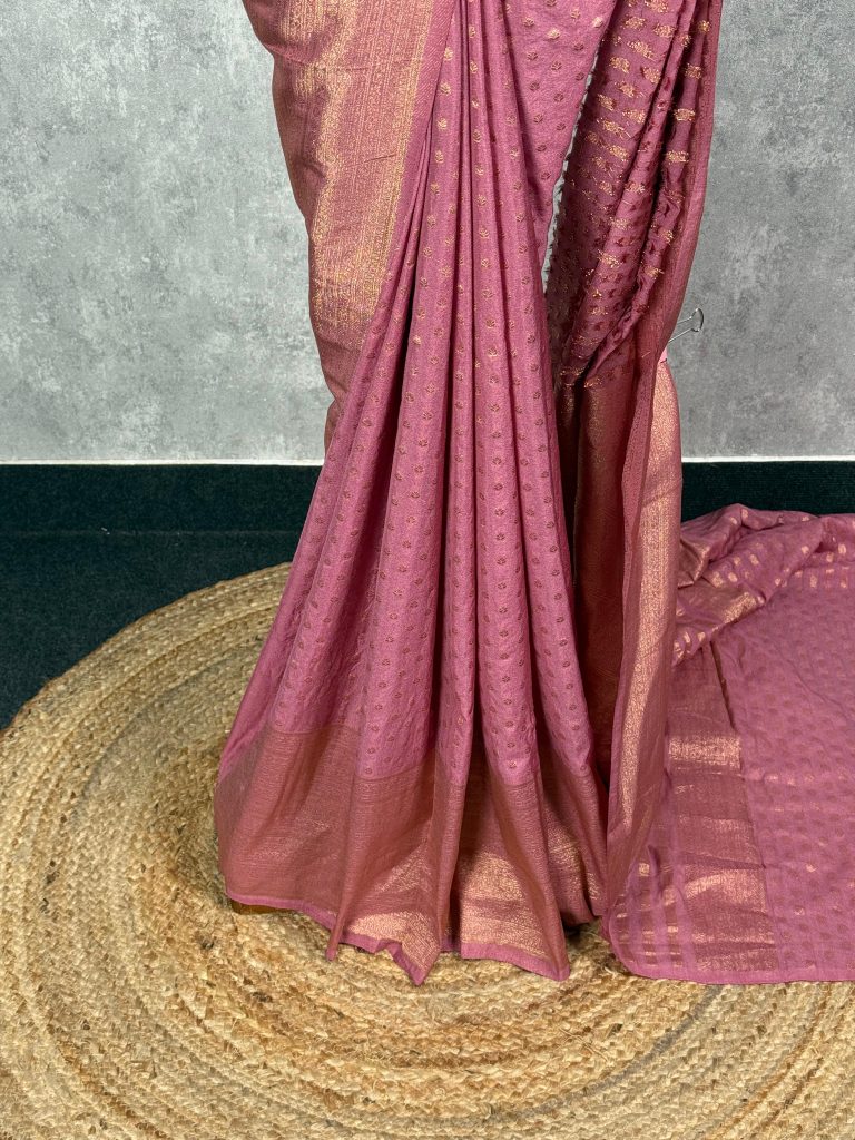 SEMI CREPE GOLD ZARI BANARASI SAREE - Image 3