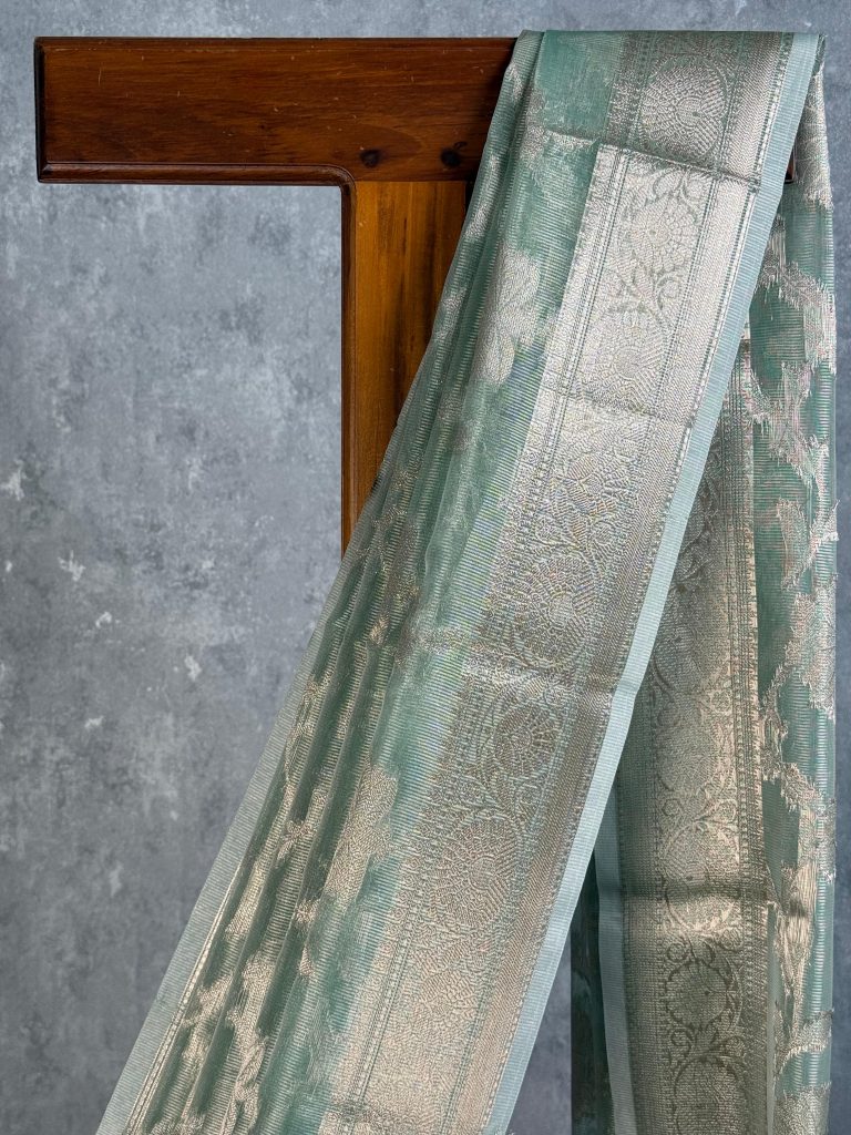 SEMI TISSUE ORGANZA JAAL BANARASI SAREE - Image 2